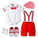 Cotton Boys Summer Clothes Set Birthday Dress White Infant Outfit Hat Rompers Bib Shorts