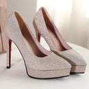Luxury Gold Silver Heels Women Pumps Shoes Platform Wedding