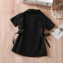 Kids Girl Dress Short Sleeve Turn-down Collar Side Lacing Dress for Casual Daily