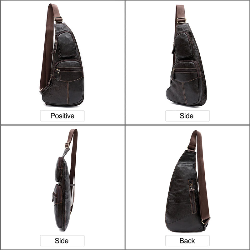 Genuine Leather Shoulder Messenger Bag Men Sling Chest Pack Multifunctional Mobile Phone Bags Daypack Crossbody Bag