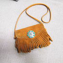 Female Genuine Leather Bohemian Handbag Natural Fringes Tribal Boho Chic Messenger Bag