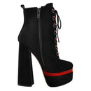 Women Round Toe Platform Lace Up High Heel  Black Ankle Boots For Winter