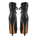 Women Black Ankle Boots For Woman Lace Up Side Zipper Booties