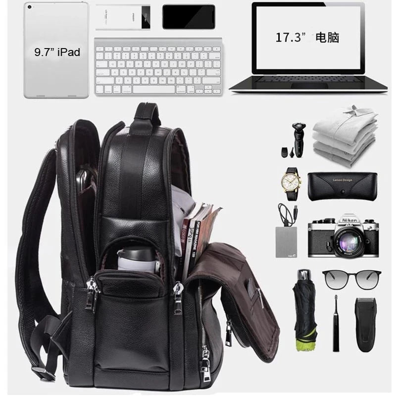 Soft Genuine Leather Backpack Fit Laptop Daypack Male Travel Backpack