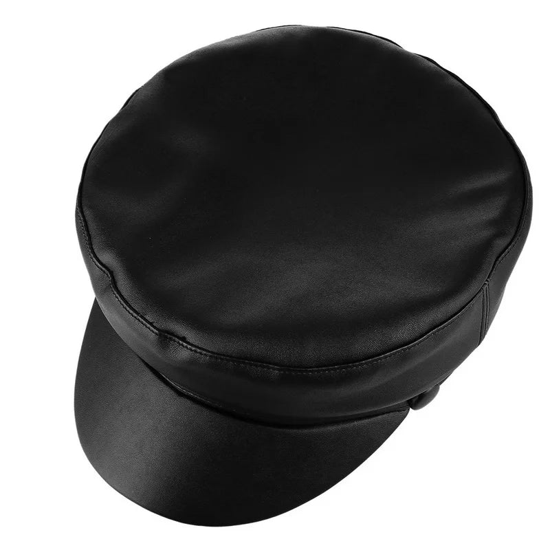 Women Hat With Visor Military Cap Newsboy Autumn Winter Leather Retro