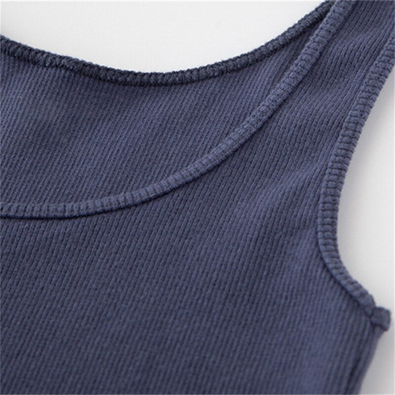 Vintage Women Soft Cotton Slim Tank Summer Ladies Sleeveless Solid Short Tops Girls Chic Streetwear Top