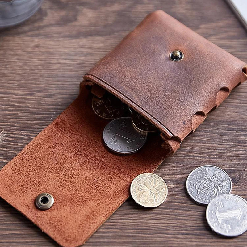 Genuine Leather Coin Purse  Vintage Small Mini Money Bag Earphone Line Case Change Pouch Holder