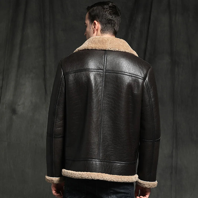 Men Winter Black Sheepskin Fur Shearling Jackets Brown Real Fur Coats