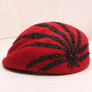 Women Wool Beret Hat Girl Autumn Winter Retro Lace Flower Berets Cap