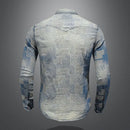 Men Denim Shirts Vintage Embroidery Patchwork Denim Shirts Casual Cotton Shirts for Male