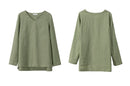 Linen V-Neck Shirt Autumn Women Basic Style Literary Simple T-Shirt Casual Loose Bottoming Shirts