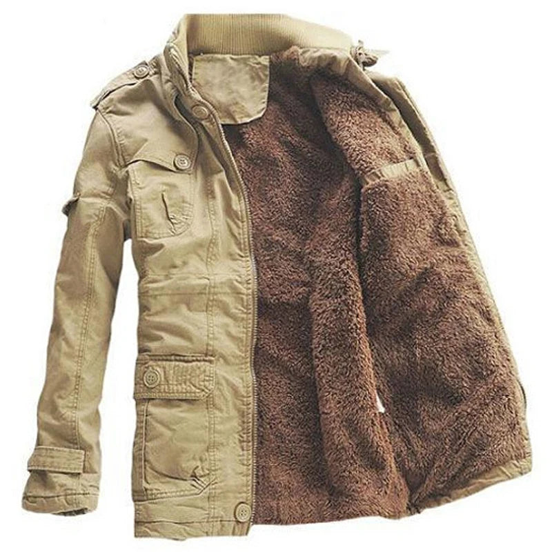 Winter Jacket Men Casual Thick velvet Warm Jackets Parkas Mens cotton Windbreaker army Hooded jacket long trench coat