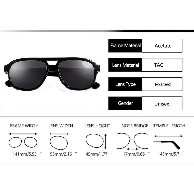 Acetate Sunglasses Polarized Square Double Bridges Aviation Sun Glasses For Designer Street Style