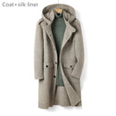 Wool Double-sides woolen coat men's long  hooded single-breasted winter trench camel