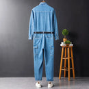 Spring Jeans Overalls Men Denim Jumpsuits Lapel Loose Street Pants
