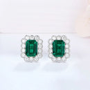 Sterling Silver rhodium plating Octagon Cut Emerald Zircon Diamonds Gemstone Stud Earrings Fine Jewellery