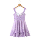 Spring French Vintage Sweet Sexy Floral Print Folds Ruffle Holiday Style Strap Dress For Women