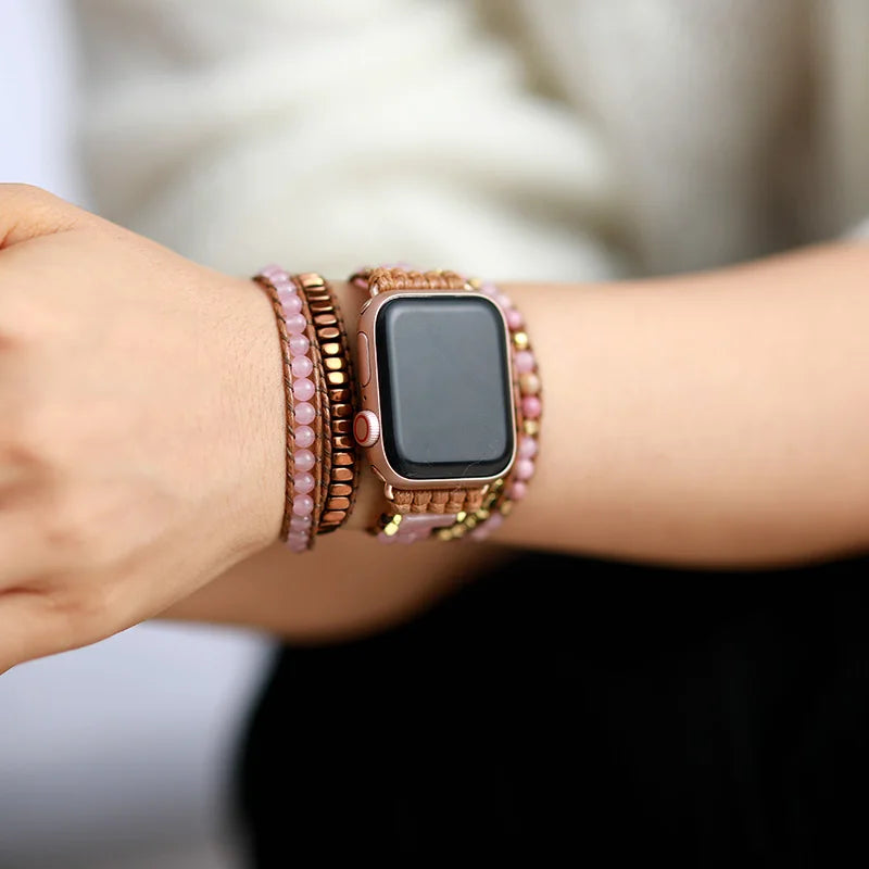 High End Natural Stone Smart Watch Band Beads Boho IWatch Strap Wrist Armband Bracelet