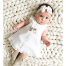Baby Summer Clothing 0-24M Infant Newborn Baby Girl Lace Dress Sleeveless Bowknot Rib Solid White Shift Gown Headband