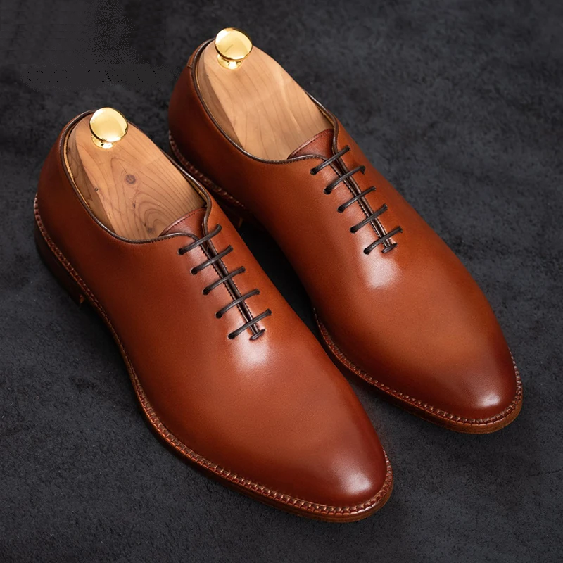 Oxford Solid Dress Business Shoes Designer Handmade Wedding Formal Genuine Leather Original Best Man Shoes