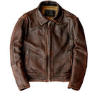 Style genuine Leather jacket Vintage brown cowhide coat Men biker jacket Leather coat