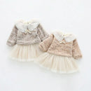 Baby Girls Winter Velvet Lining Lantern Sleeve Vintage Princess Gown Dress for Girls Christmas Birthday Clothes