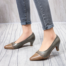 Women Kitten Heel Pointed Toe Dress Pump Handmade Genuine Leather Office High Heels Ladies Shoes