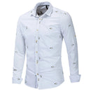 Embroidered Business Casual Shirt Men Cotton Long Sleeve Social Dress Shirt