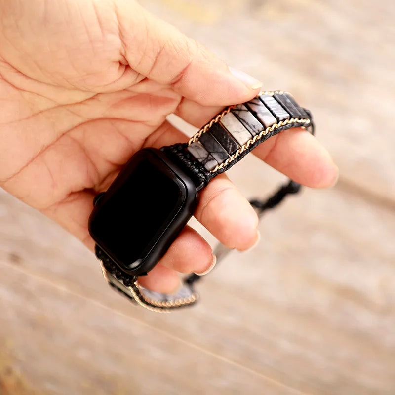 Men Natural Lava Stone Watch Strap 38mm/45mm Healing Beaded Band Bracelet For Iwatch Series 1-7 Accessories