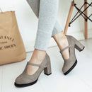 Women Pumps Buckle Thick Heels with T-strap Ladies High Heels Platform Women Pumps Footwear