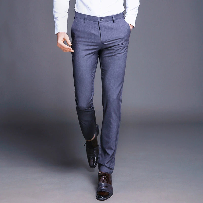 Men Suit Pants Straight Spring Autumn Long Male Classic Business Casual Trousers Slim Fit Full Length