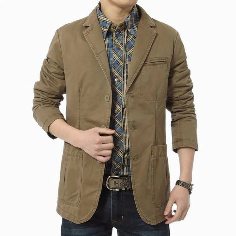 Spring Autumn Blazer Men Casual Cotton Denim Jackets Slim Fit Luxury Suit Coat Army Military Blazer  Outwear