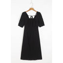 Square Neck Short Sleeve Dresses For Women Casual Elastic Waist Summer Dress Sexy V Back Tie shirred Elegant Midi Dress