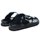 Black sandals with a strap on a white background, Obroi