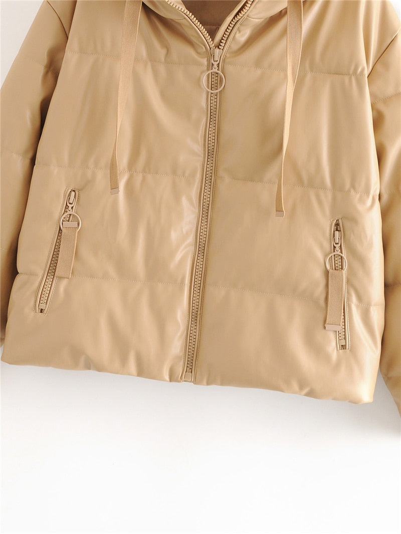 Streetwear women hooded wadded jacket lady thick cotton coats causal female zipper parka girls chic wadded jacket