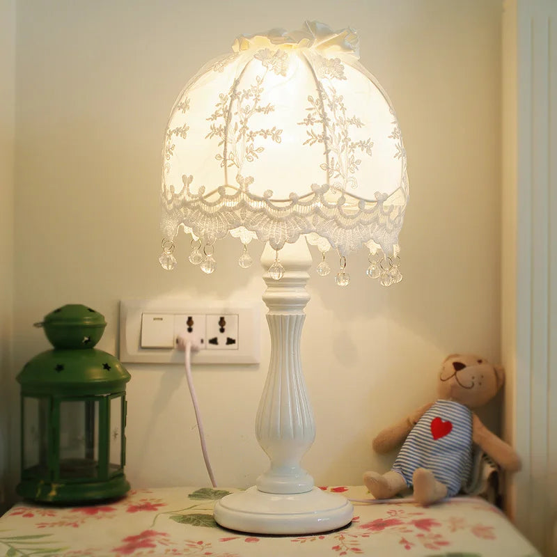 Lace fabric white table lamps Romantic rural maid lovely dimmer switch wood lamps