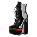Women Round Toe Platform Lace Up High Heel  Black Ankle Boots For Winter