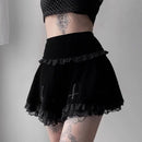 Goth Cross Black Skirt Vintage Lace Trim Mini Skirt Gothic Grunge High Waist Ruffle Summer Skirt Women