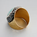 Plated Amazonite Paved Rhinestone Party Ring for Woman Wedding Cocktail Rings