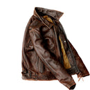 Style genuine Leather jacket Vintage brown cowhide coat Men biker jacket Leather coat