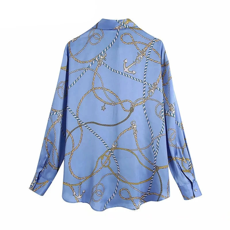 Women Blouses Vintage Lapel Long Sleeve Button-up Female Shirts