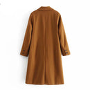 Women Dark Brown Woolen Coat Vintage Double Breasted Long Sleeve Female Autumn Temperament Long Coat