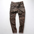 Mens Motorcycle Biker Genuine Leather Pants Real Slim Pencil Design Men Cargo Trousers