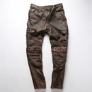 Mens Motorcycle Biker Genuine Leather Pants Real Slim Pencil Design Men Cargo Trousers