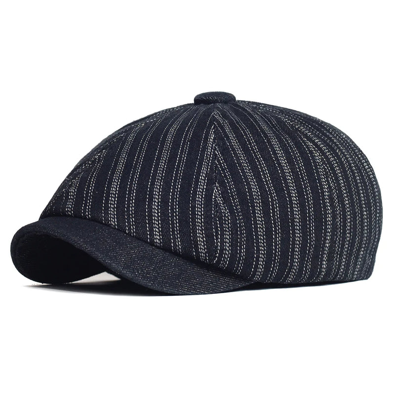 Four Seasons Denim Caps Hat For Male Detective Hats Retro Flat Caps