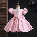 Girls Party Dresses Kids Summer Short Sleeve Satin Beading Ball Gowns Teenagers Birthday Wedding Party Show Dresses