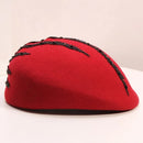 Women Wool Beret Hat Girl Autumn Winter Retro Lace Flower Berets Cap