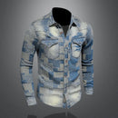 Men Denim Shirts Vintage Embroidery Patchwork Denim Shirts Casual Cotton Shirts for Male