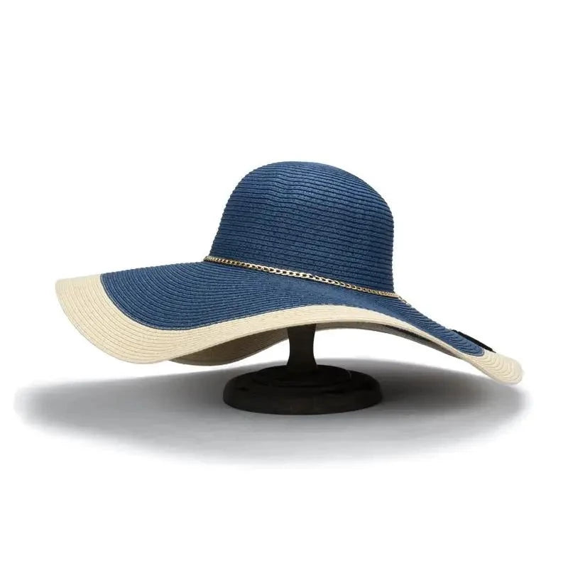 Beach Straw Hat Seaside Wild Holiday Wide Brim Women Summer Floppy Sun Hat With Chain