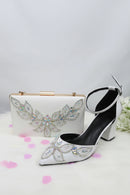 White Beads Pearl wedding shoes Bride Pointed Toe Square Thick High Heel Party dress shoes